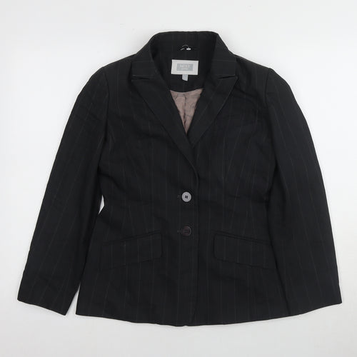 Next Women Black Pinstripe Suit Jacket, Size 8, Petite, Slim Fit