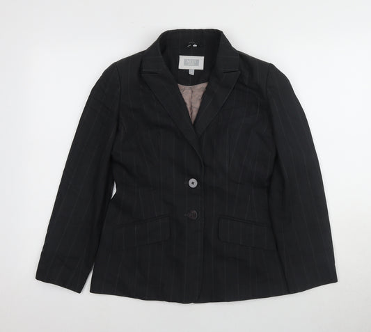 Next Women Black Pinstripe Suit Jacket, Size 8, Petite, Slim Fit