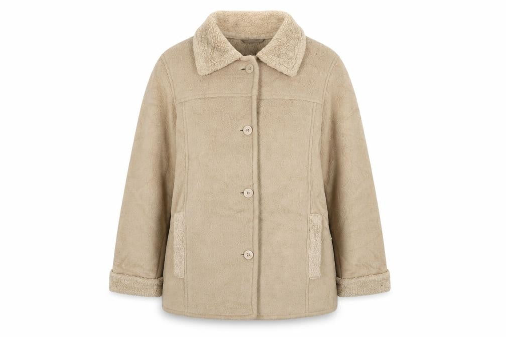 Front view of EWM Pure Classics Women's Beige Coat, size 12