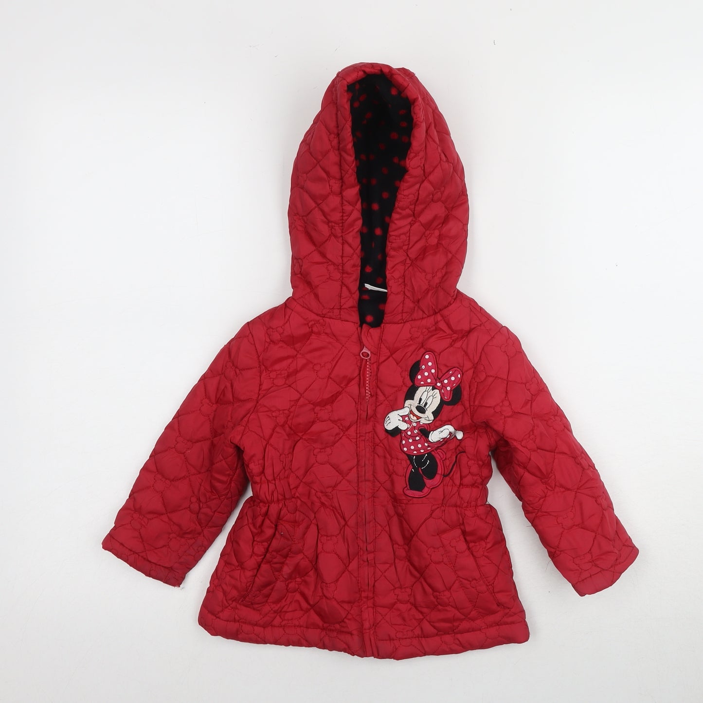 Disney Girls Red Quilted Puffer Jacket 18-24 Months Hooded