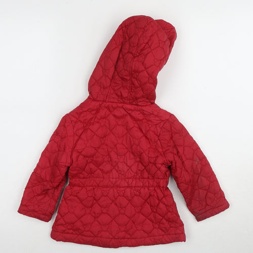 Disney Girls Red Quilted Puffer Jacket 18-24 Months Hooded