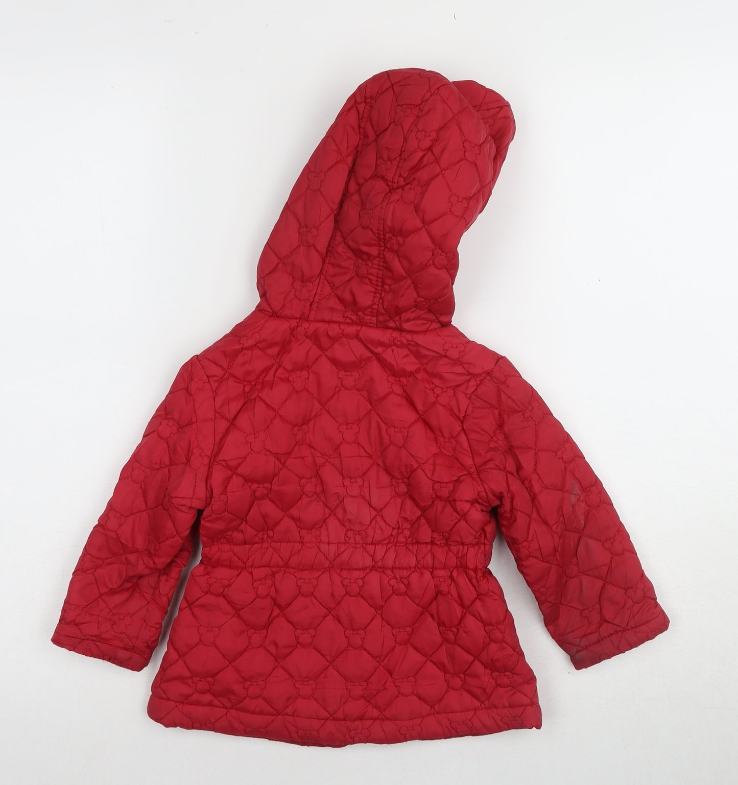 Disney Girls Red Quilted Puffer Jacket 18-24 Months Hooded