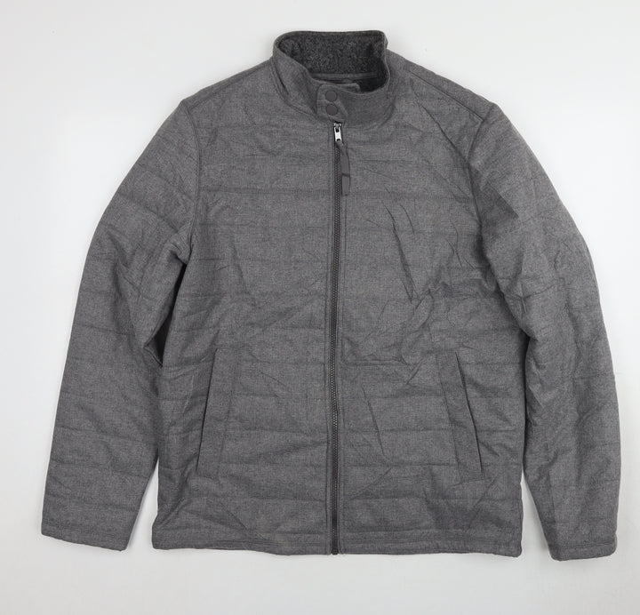 Debenhams Men's Grey Puffer Jacket Stand-Up Collar M