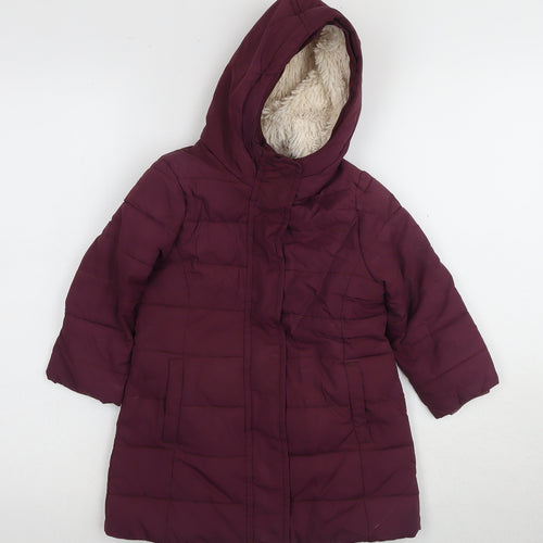 Mini Boden Girls Red Puffer Jacket 2-3 Years Hooded Coat