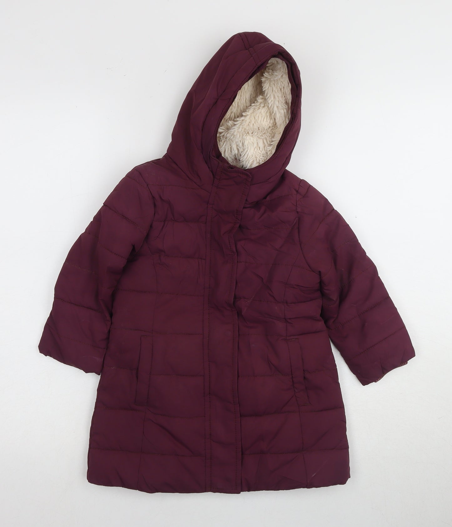 Mini Boden Girls Red Puffer Jacket 2-3 Years Hooded Coat