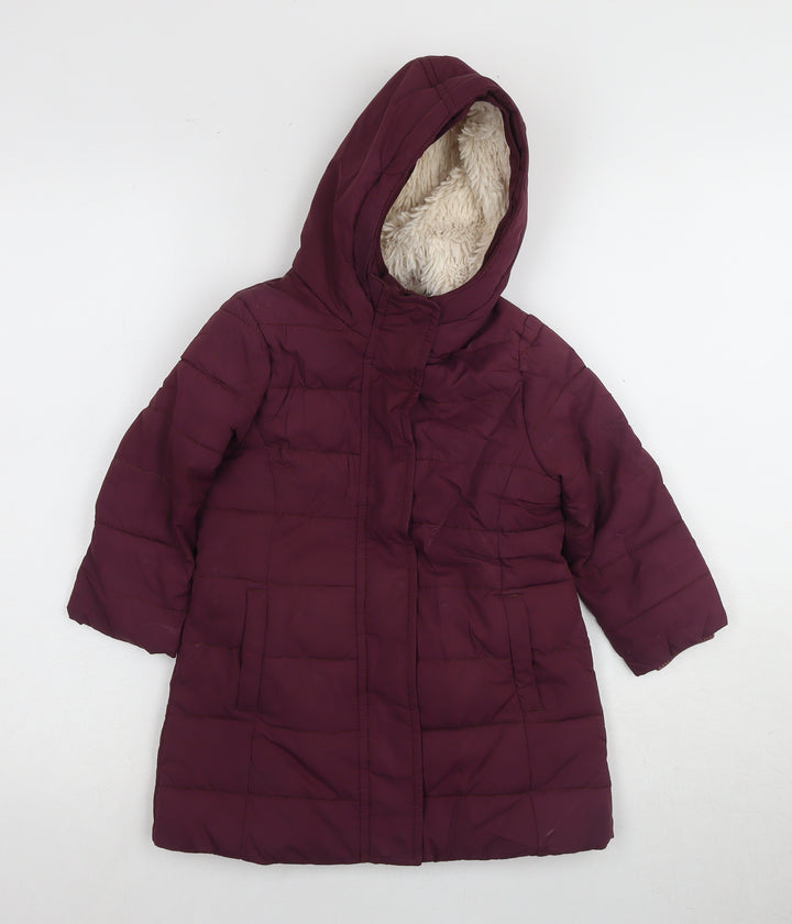Mini Boden Girls Red Puffer Jacket 2-3 Years Hooded Coat