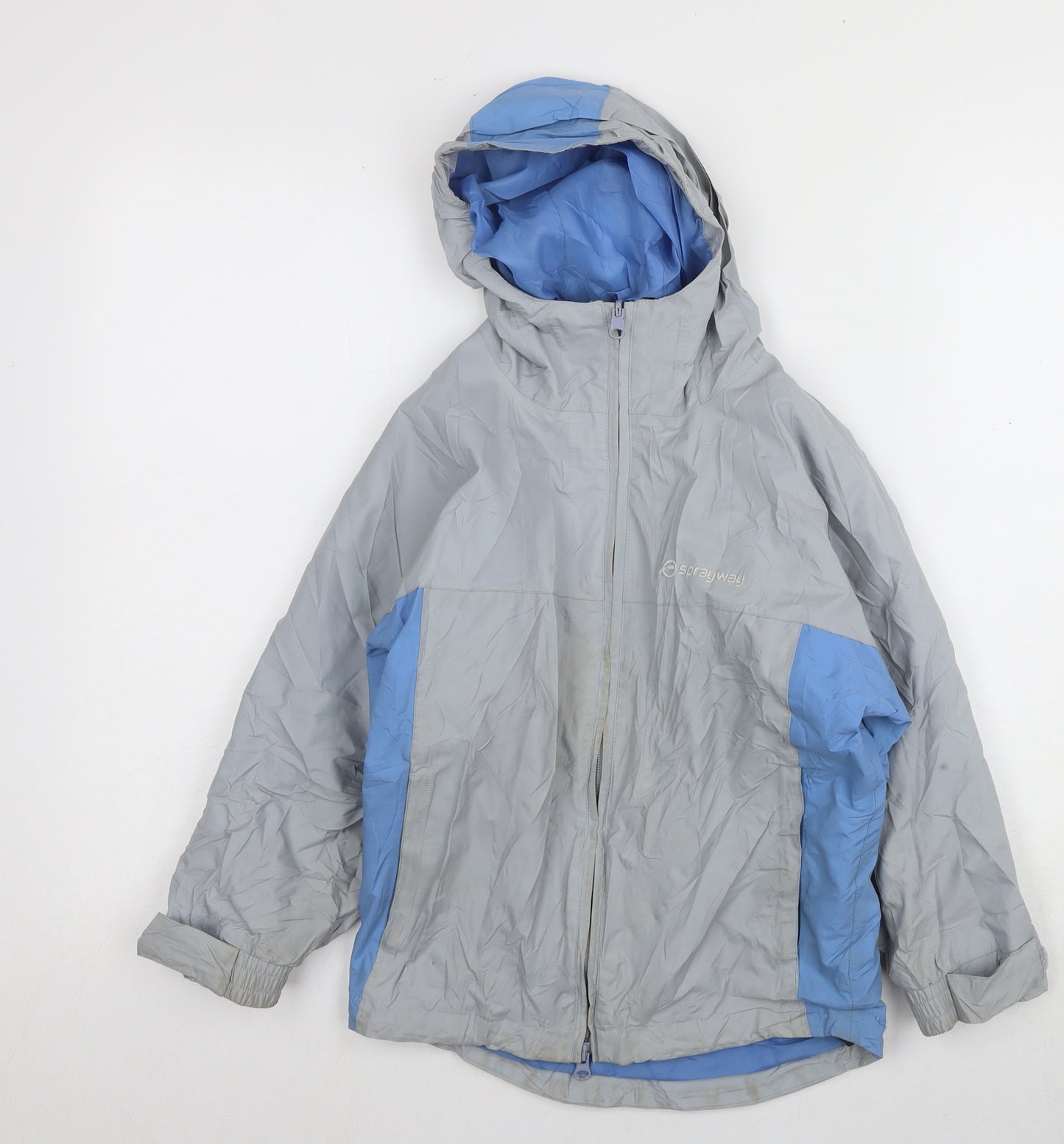 Sprayway Boys Grey Blue Rain Coat, Age 6, Hooded Waterproof Jacket