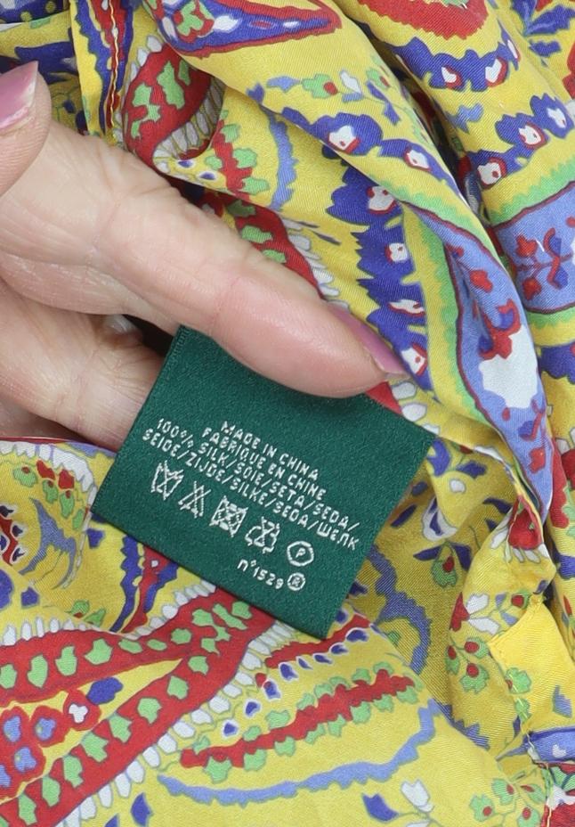 Ralph Lauren Women's Yellow Paisley Silk Blouse M