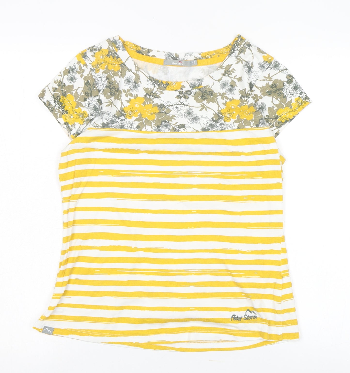 Peter Storm Women's Yellow Floral Striped T-Shirt Size 12