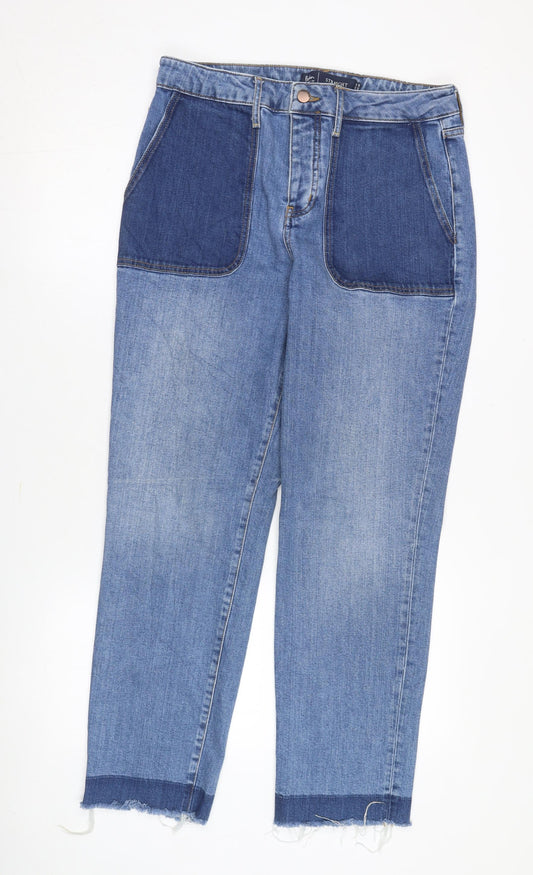 Boden Women's Blue Straight Jeans, Size 14, Distressed Denim