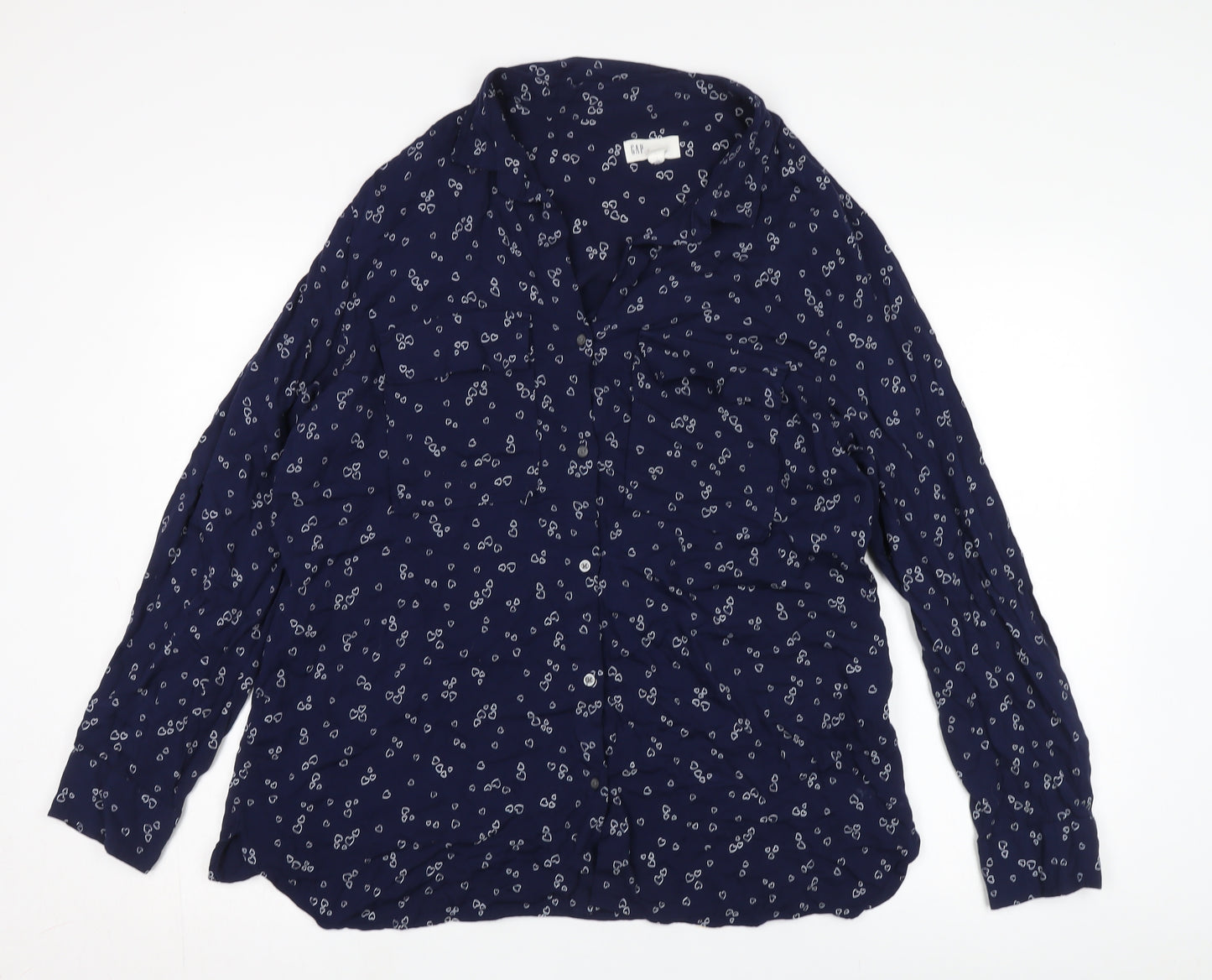 GAP Women's Blue Floral Button-Up Shirt XL