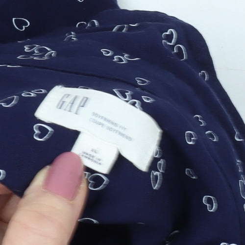 GAP Women's Blue Floral Button-Up Shirt XL