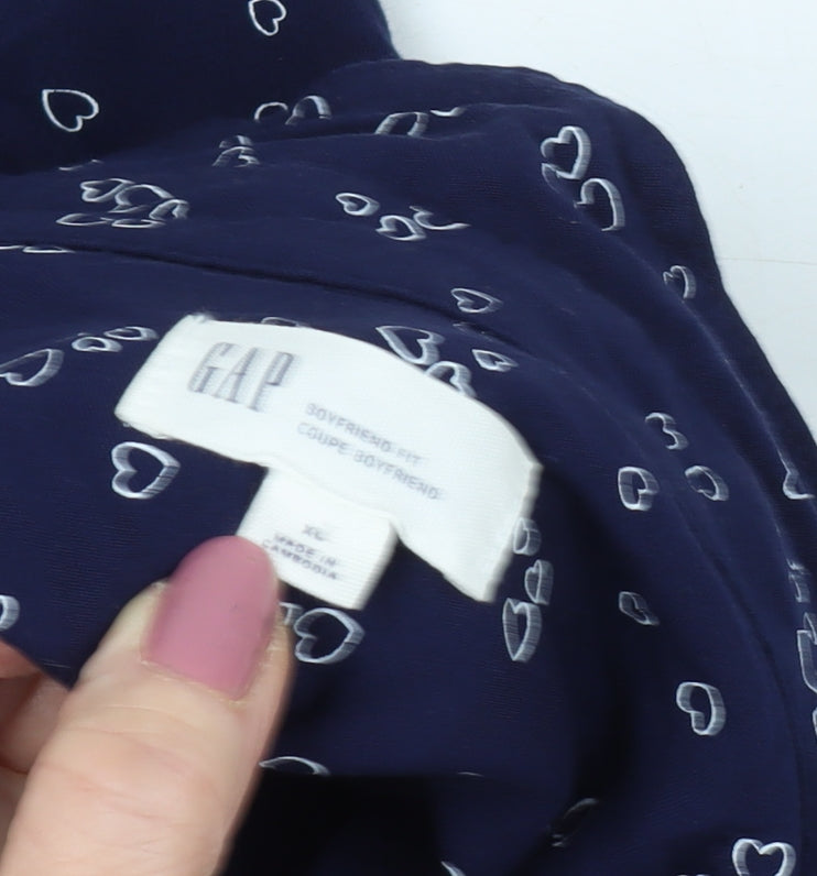 GAP Women's Blue Floral Button-Up Shirt XL