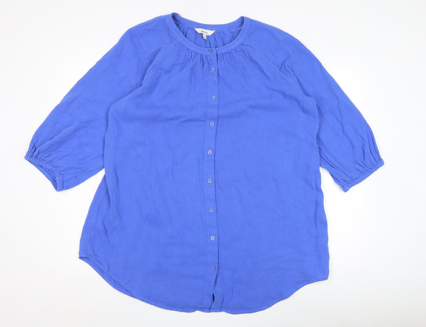 Joules Women's Blue Button-Up Shirt, Large, 3/4 Sleeve