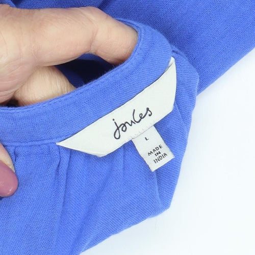 Joules Women's Blue Button-Up Shirt, Large, 3/4 Sleeve