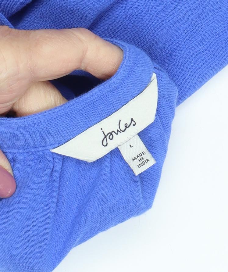 Joules Women's Blue Button-Up Shirt, Large, 3/4 Sleeve