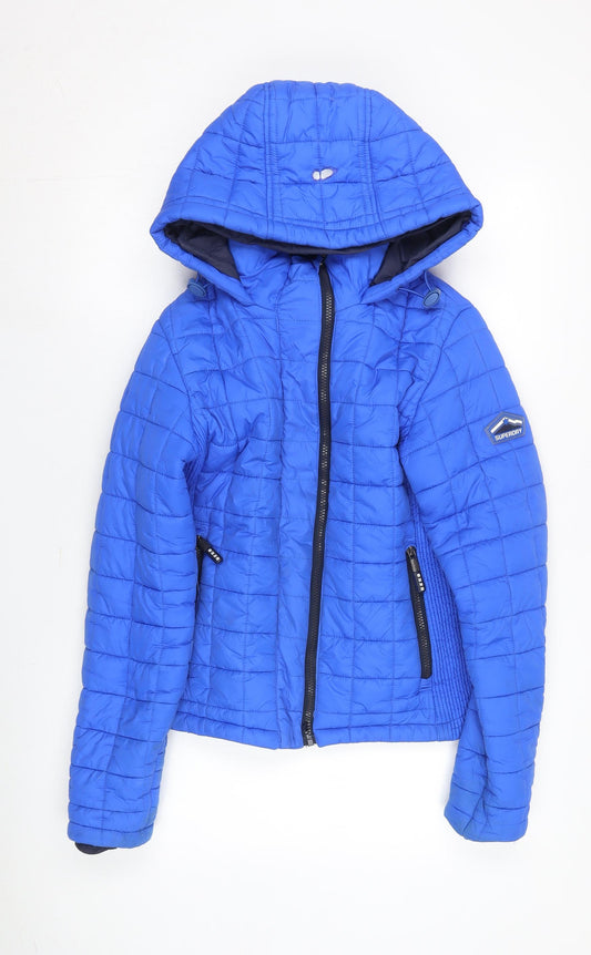 Superdry Women's Blue Puffer Jacket, Hooded, Size M