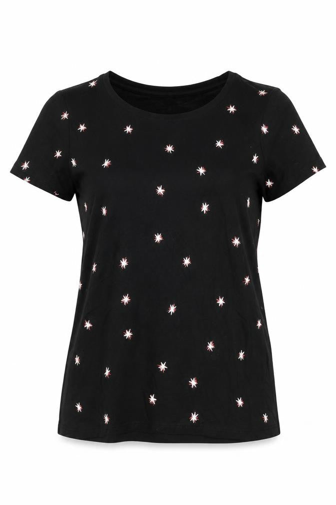 Hush Women's Black XS Cotton Embroidered T-Shirt