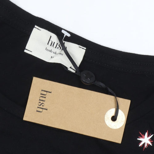 Hush Women's Black XS Cotton Embroidered T-Shirt