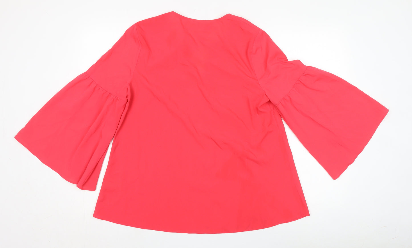 Boden Women's Red Tunic Blouse Size 12 Bell Sleeve