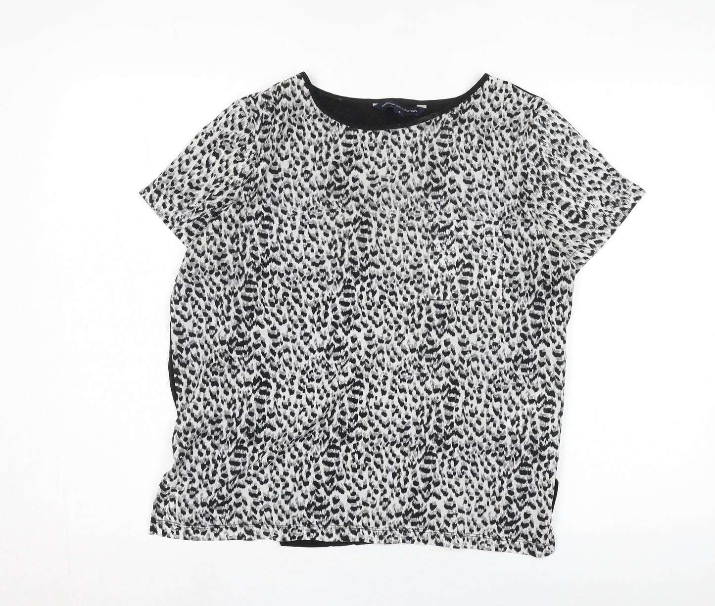 French Connection Women's Black Animal Print Blouse S