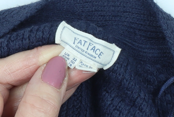 Fat Face Women's Blue Cardigan Size 22, Relaxed Knit