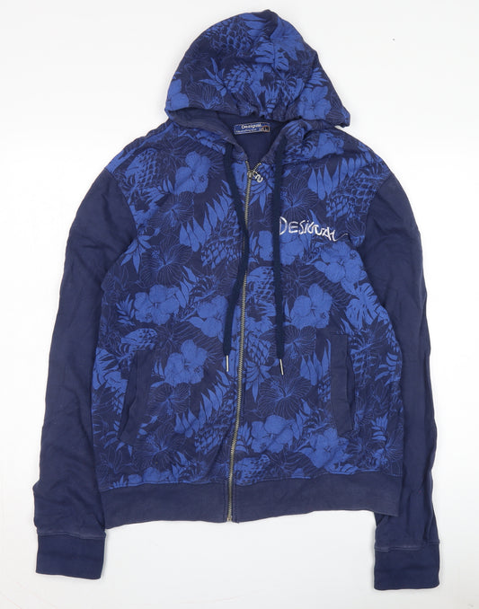 Desigual Men's Blue Floral Full Zip Hoodie L