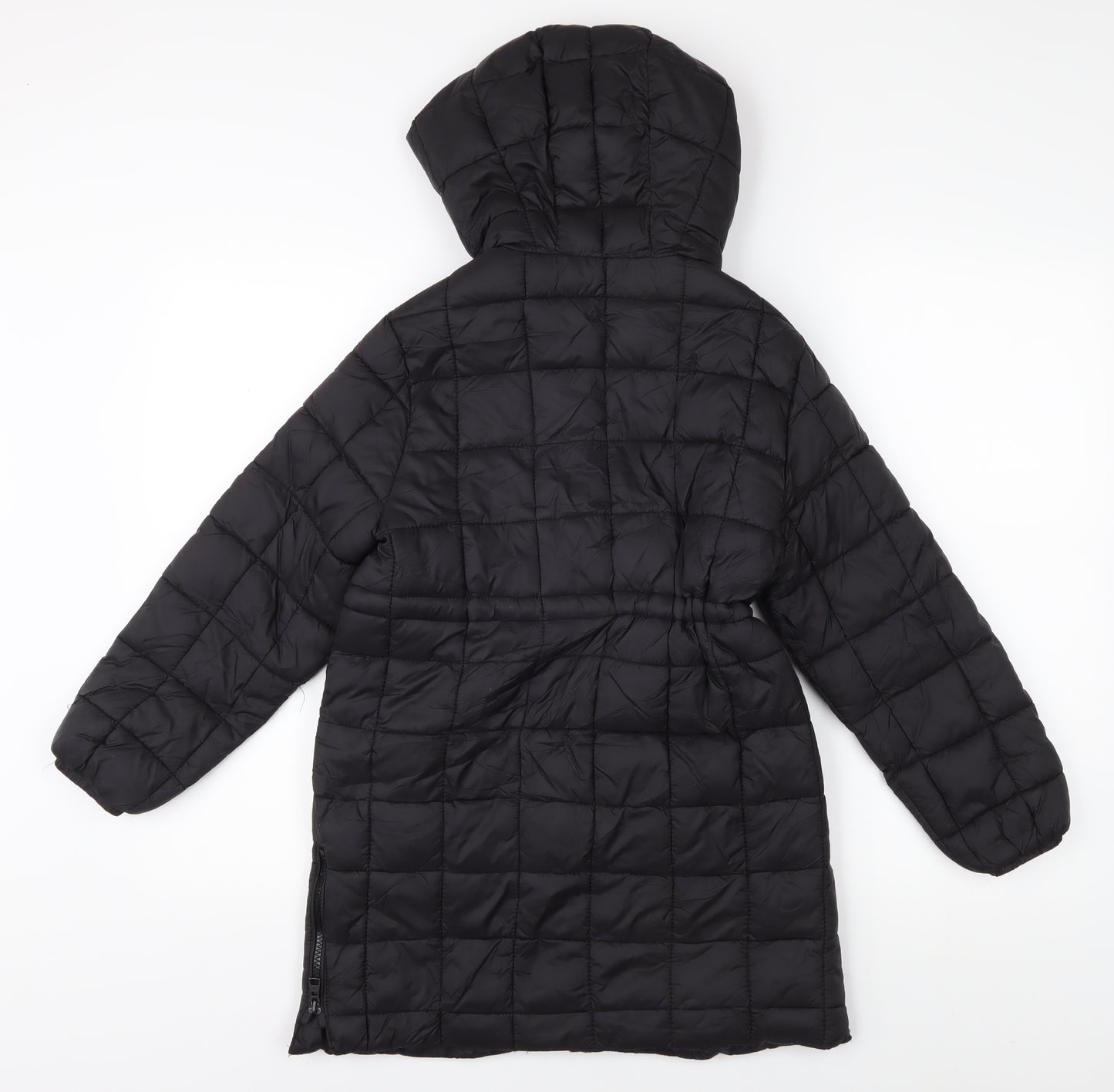 Zara Women's Black Mid-Length Puffer Jacket, Size 10, Hooded