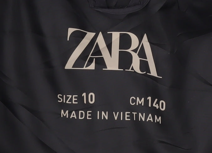 Zara Women's Black Mid-Length Puffer Jacket, Size 10, Hooded