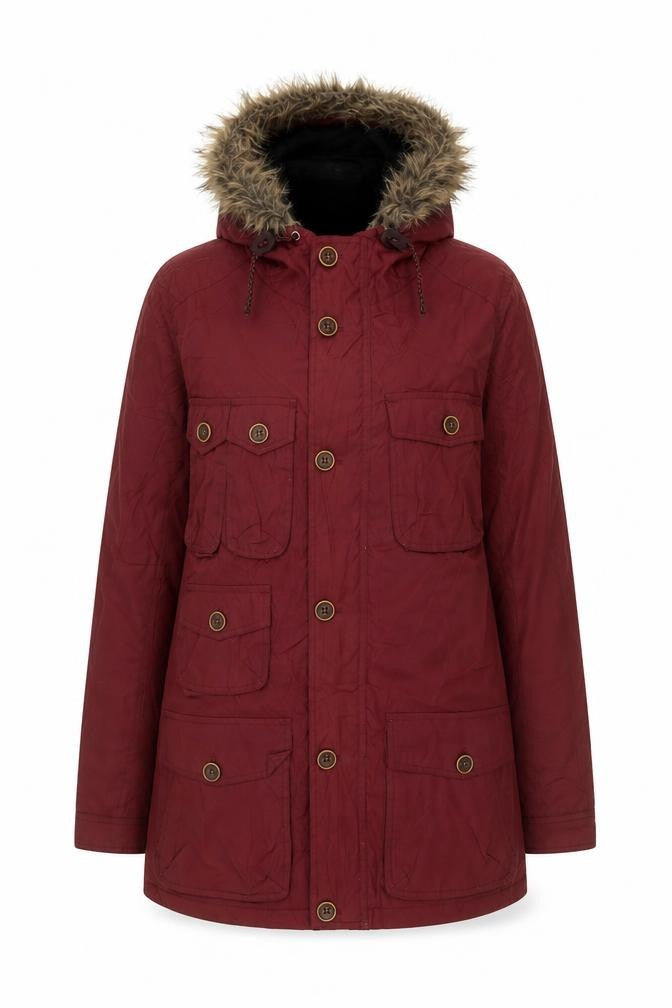 Brave Soul Women's Red Parka S - Warm Hooded Coat
