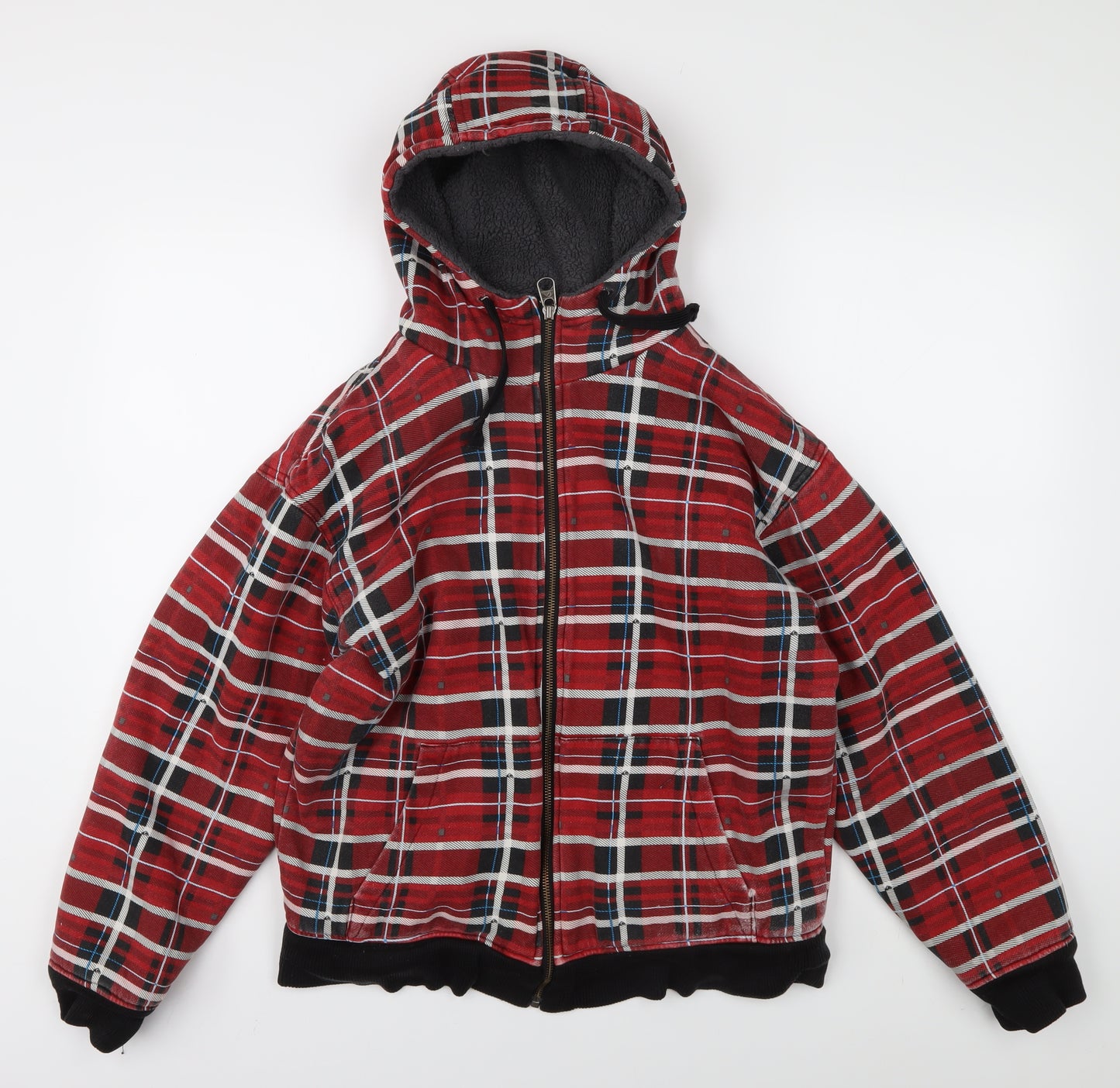 Quiksilver Men's Red Plaid Full Zip Hoodie M