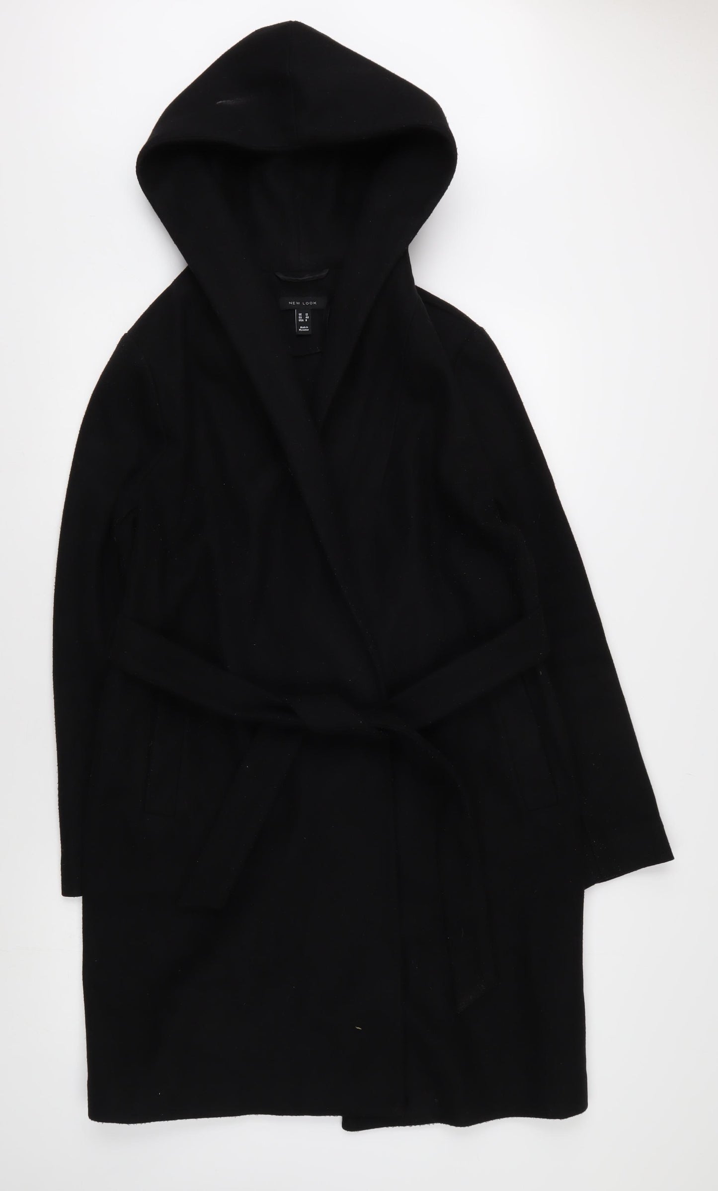 New Look Women's Black Hooded Coat Size 12