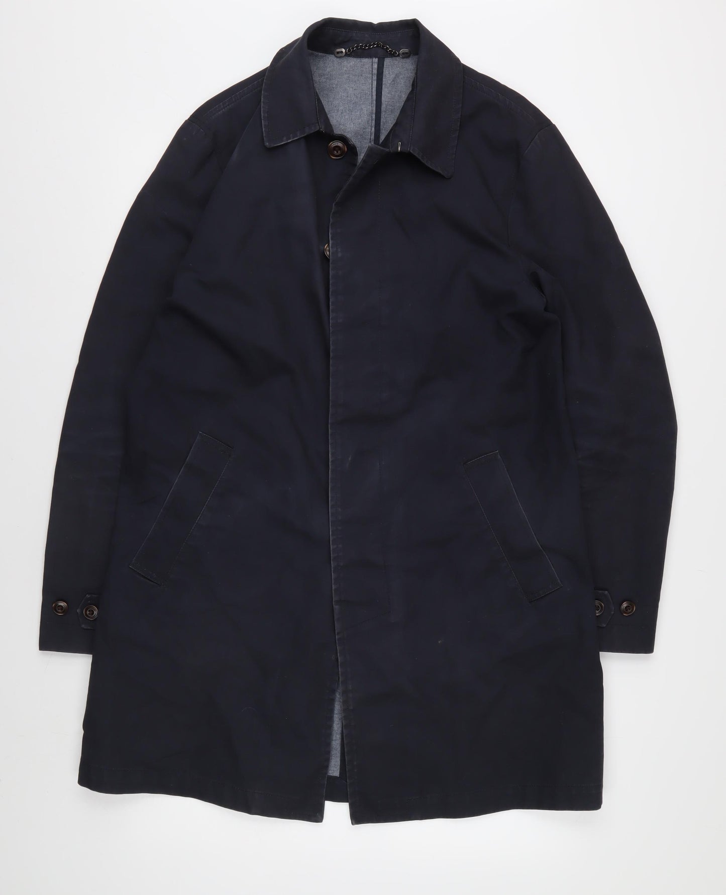 John Lewis Men's Black Cotton Overcoat, M, Classic Style