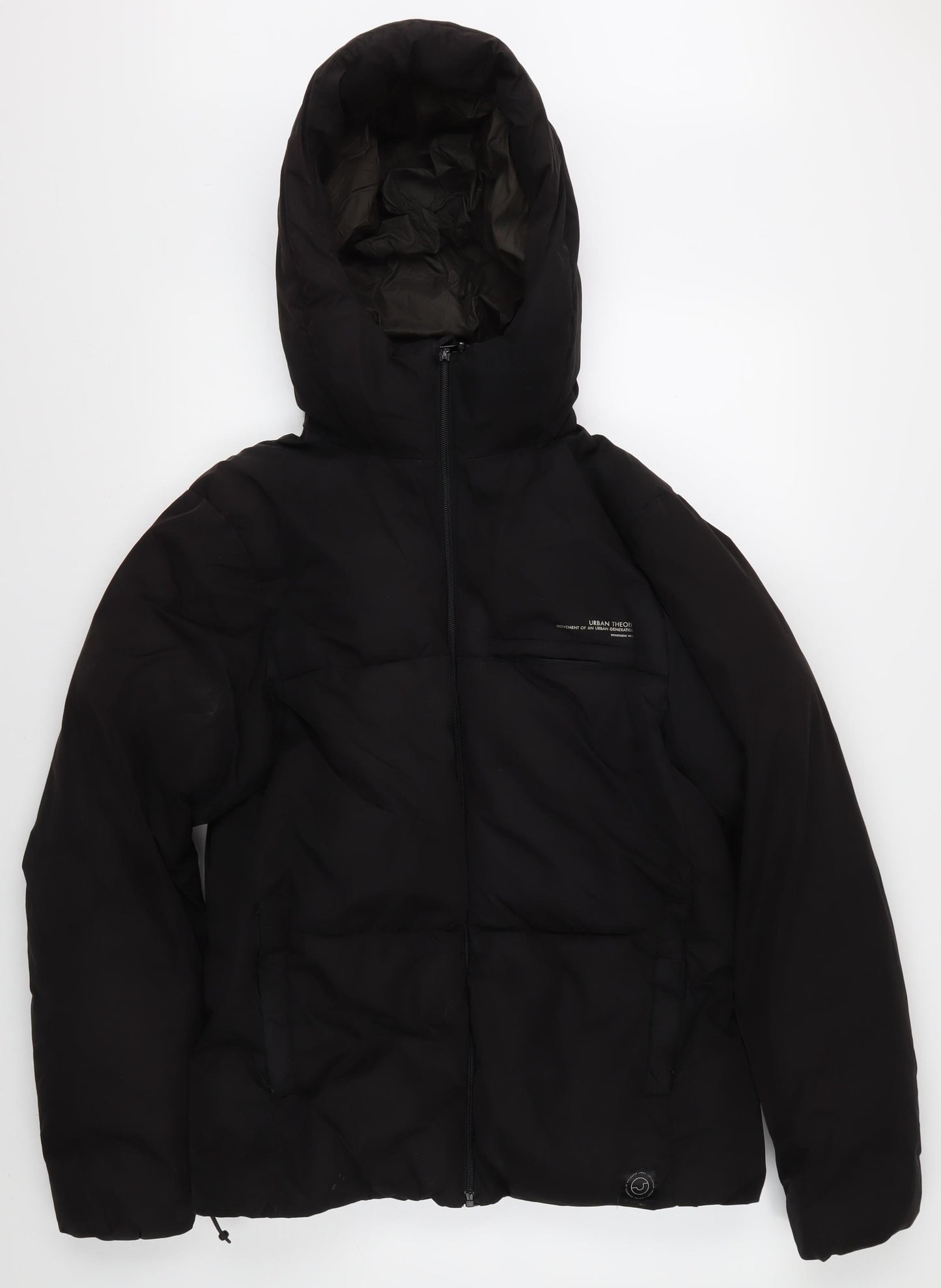 Pull&Bear Men's Black XS Puffer Jacket, Hooded Winter Coat