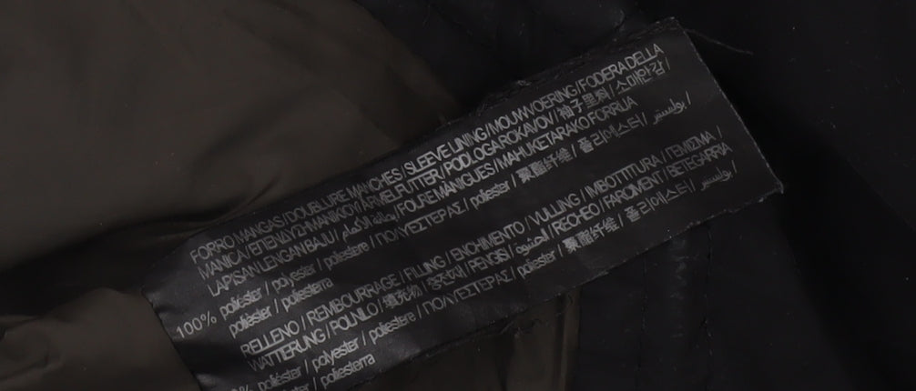 Pull&Bear Men's Black XS Puffer Jacket, Hooded Winter Coat