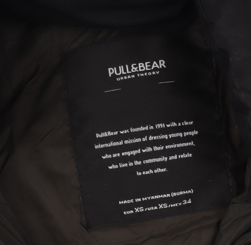 Pull&Bear Men's Black XS Puffer Jacket, Hooded Winter Coat