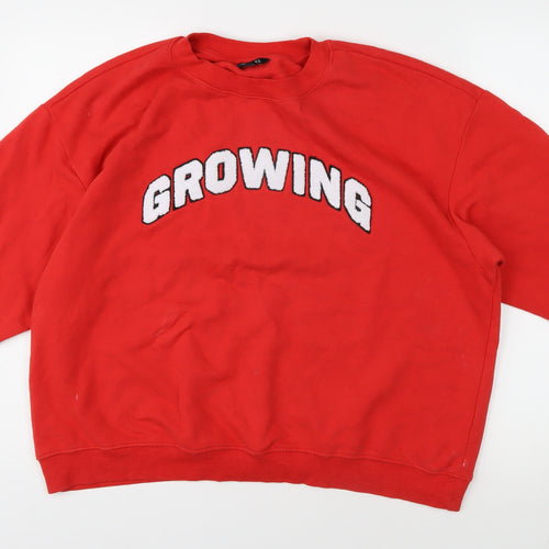 Monki Unisex Red Graphic Pullover Sweatshirt L