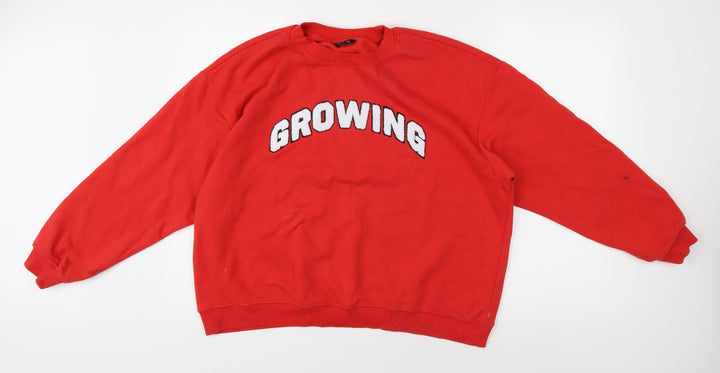Monki Unisex Red Graphic Pullover Sweatshirt L