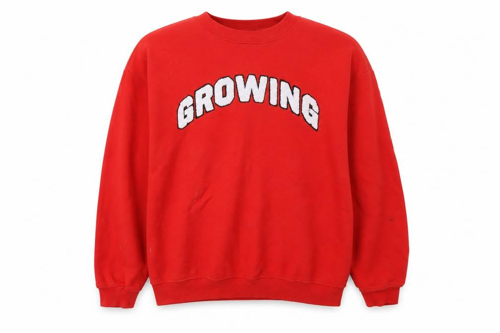 Front view of Monki unisex red graphic pullover sweatshirt l