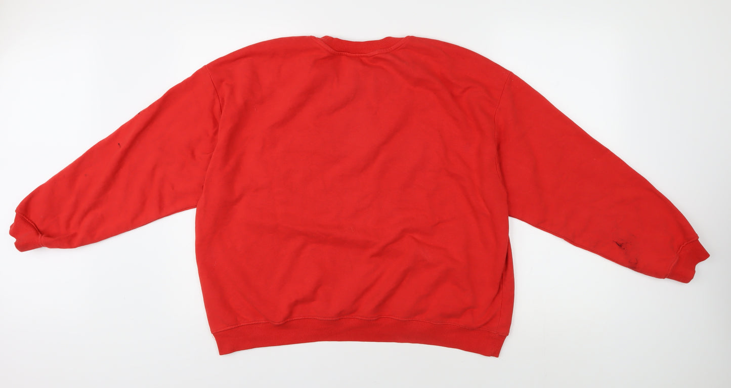 Monki Unisex Red Graphic Pullover Sweatshirt L