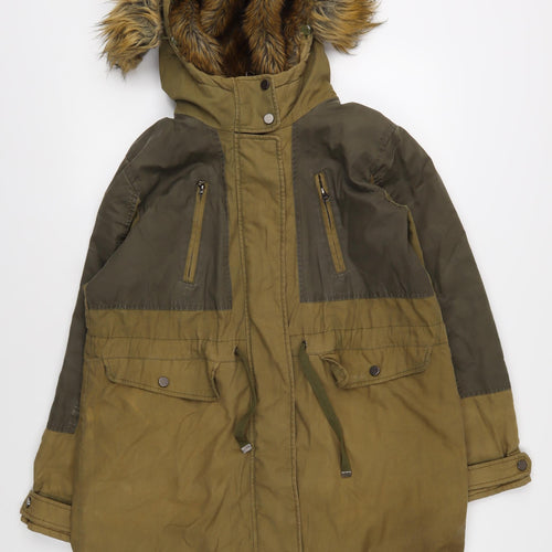Topshop Women's Green Parka Jacket - Size 6