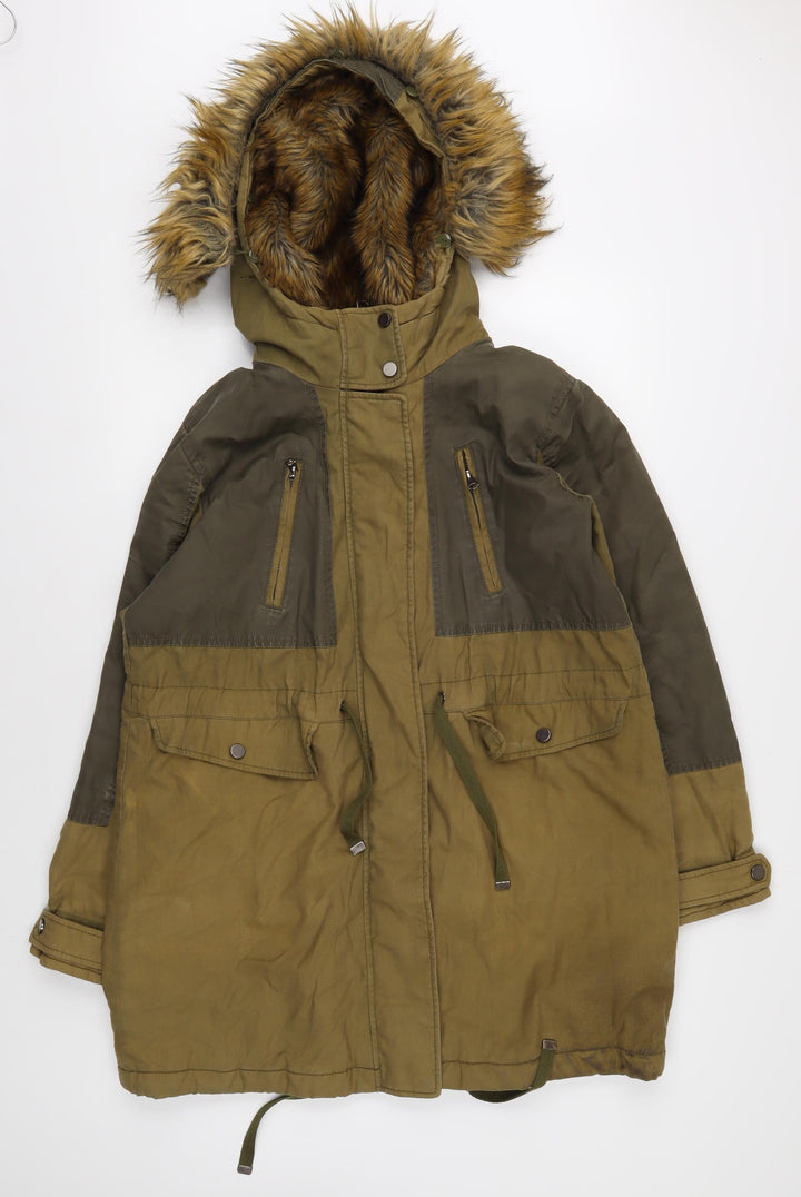 Topshop Women's Green Parka Jacket - Size 6