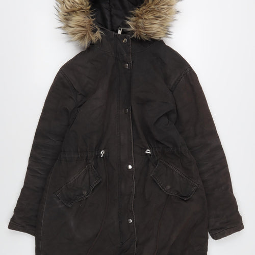 New Look Women's Brown Parka Coat UK 10 Hooded Winter Style