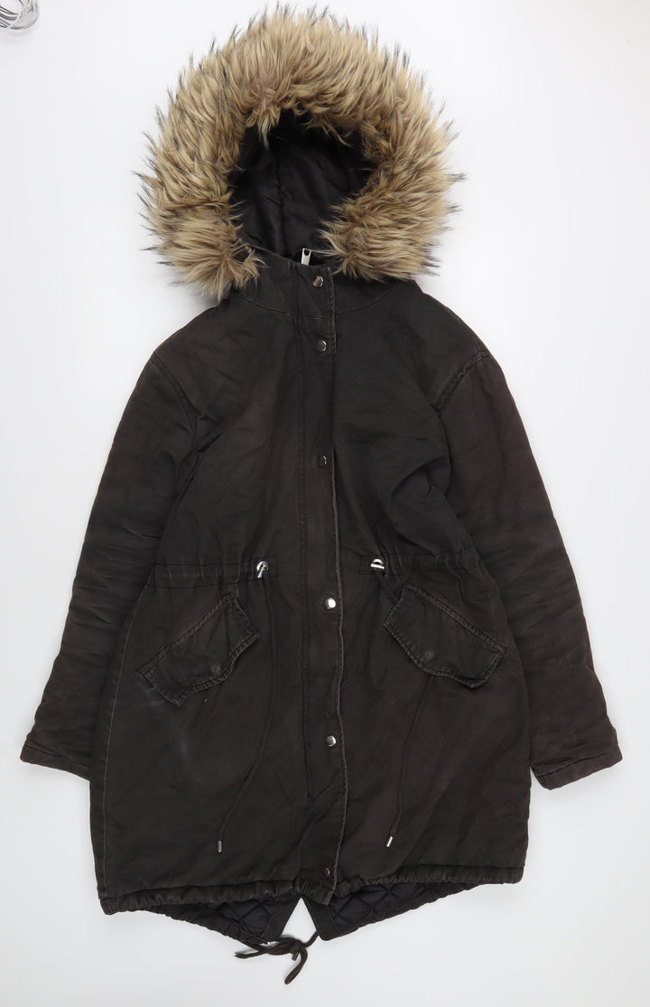 New Look Women's Brown Parka Coat UK 10 Hooded Winter Style