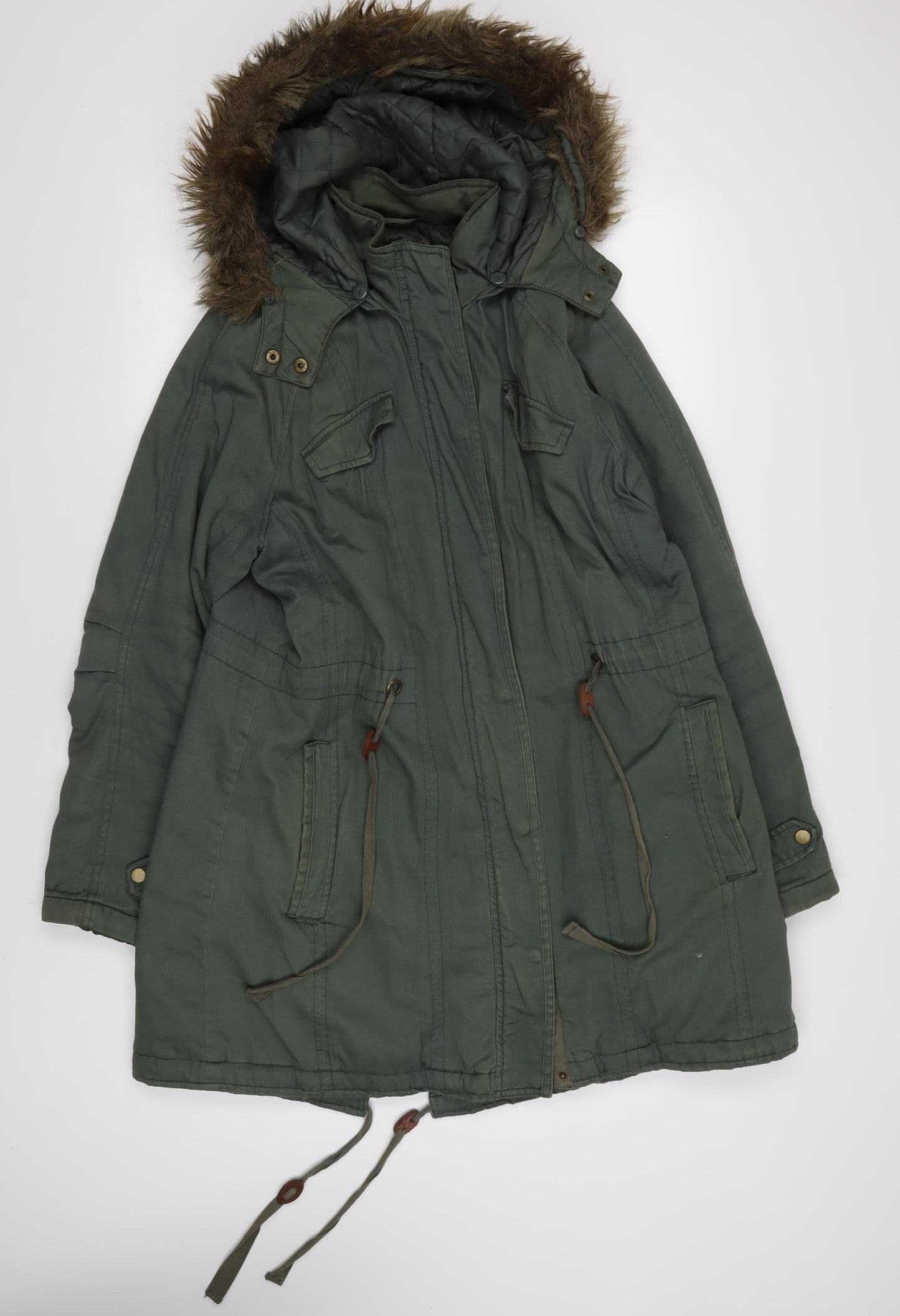 Monsoon Women's Green Parka L - Hooded Long Winter Coat