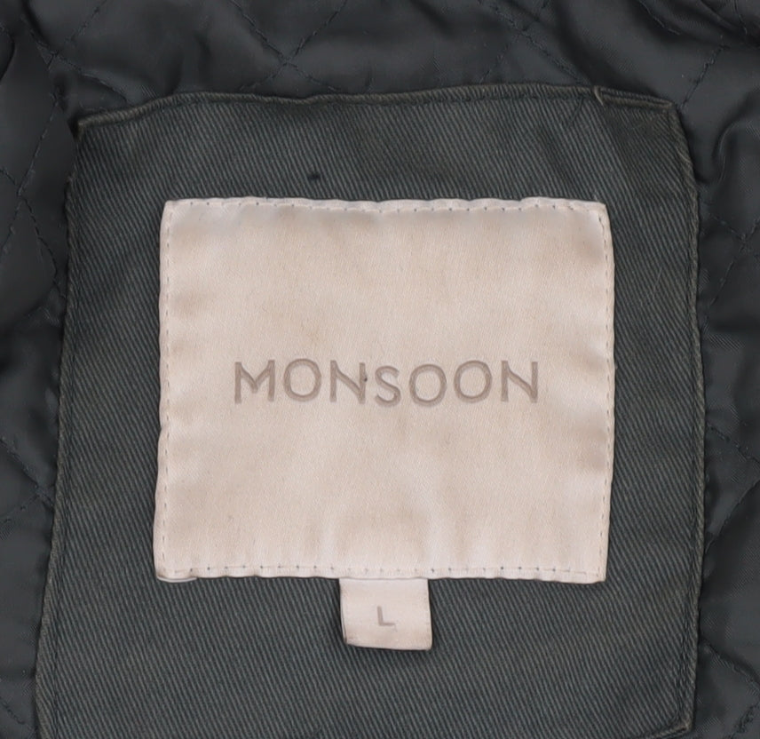 Monsoon Women's Green Parka L - Hooded Long Winter Coat