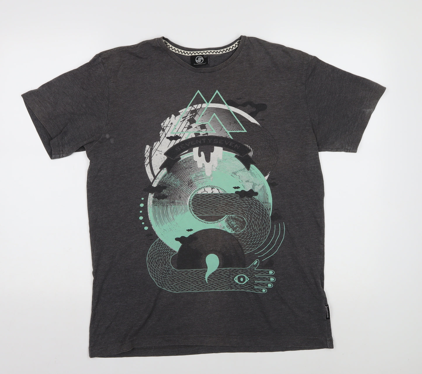 Seventyseven Men's Grey Graphic Print T-Shirt L