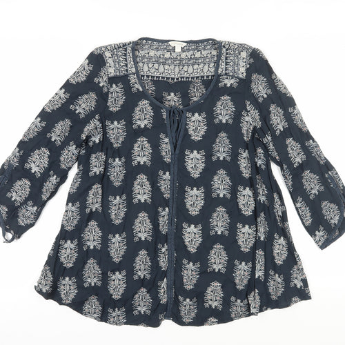Monsoon Women's Blue Floral Tunic Blouse Size S