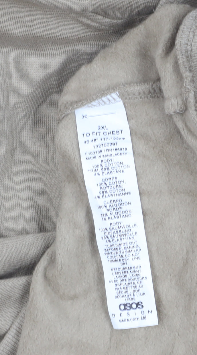 ASOS DESIGN Men's Beige 2XL Full Zip Hoodie