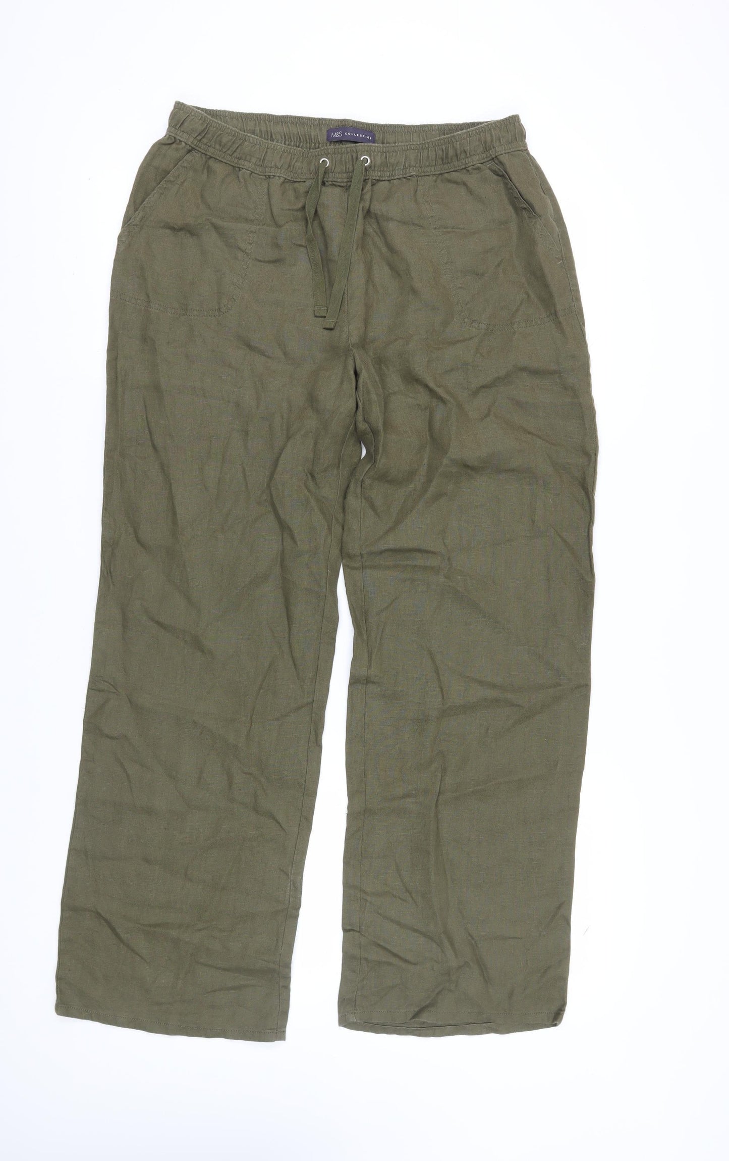 Marks and Spencer Women's Green Linen Trousers